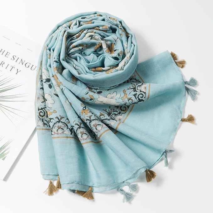 Scarf for Women Lightweight Soft Floral Leopard Printed Scarves Fall Winter Fashion Shawl Wrap with Fringe