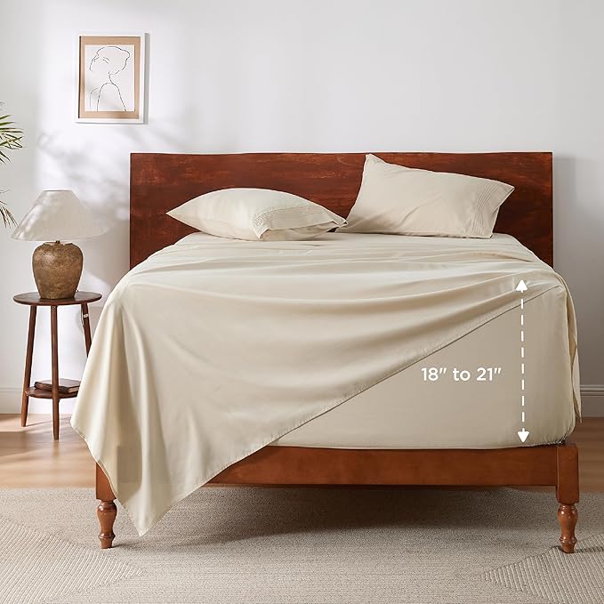 Bedsure Deep Pocket King Sheet Set - Fits Mattresses Up to 21 Inches Thick - 4 Piece GentleSoft Bed Sheets, Moisture Wicking, Soft & Cooling Bedsheet & Pillowcases, Easy & Secure Fit, Beige