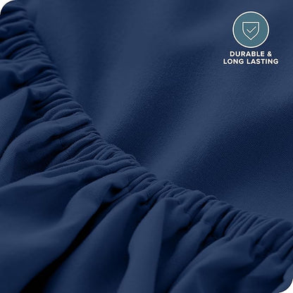 Bare Home Fitted Bottom Sheet Split Head Flex King Size - Premium 1800 Microfiber - Ultra-Soft Hotel Luxury - Deep Pocket - Durable and Long Lasting (Split Head Flex King, Dark Blue)