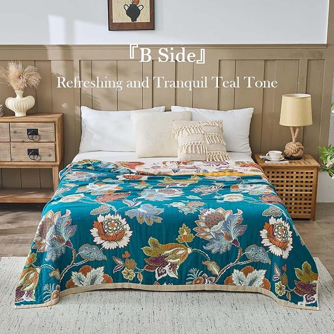 Summer Throw Blanket for Bed, 60"x80" Boho Throw Blankets 100% Cotton Quilts Farmhouse Decoration Warm Soft Blanket Muslin Bed Blankets for Couch Chair