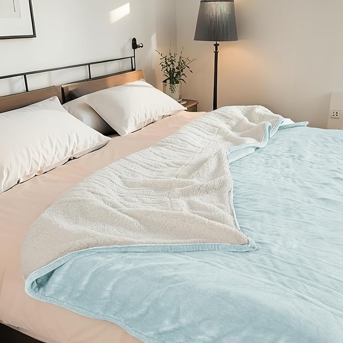 Electric Heated Blanket Queen Size 84"x90" - Dual-Sided with Microplush & Sherpa Fabric, 4 Heat Settings & 10 Hours Auto Off, Dual Controller, Machine Washable - Spring Green