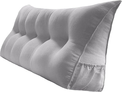 Triangular Reading Bed Rest Pillow Large Bolster Cushion Headboard Backrest Wedge Pillow with Removable Cover and Two Large Side Pockets (Chalk Grey, Queen: 59 x 8 x 20 inches)