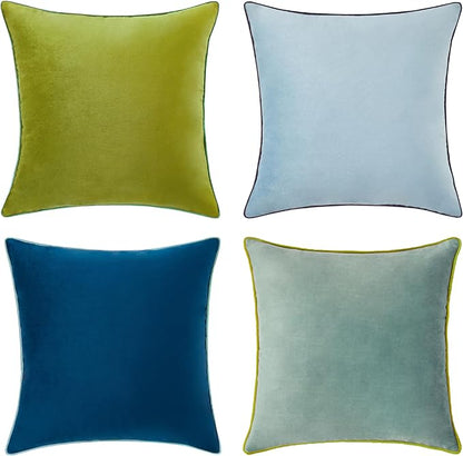MONDAY MOOSE Decorative Throw Pillow Covers Cushion Cases, Set of 4 Soft Velvet Modern Double-Sided Designs, Mix and Match for Home Decor, Pillow Inserts Not Included (24x24 inch, Green/Blue)
