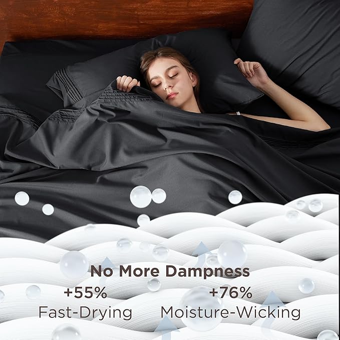 Bedsure Deep Pocket Twin Sheets Set - Fits Mattresses Up to 21 Inches Thick -3 Piece GentleSoft Bed Sheets, Moisture Wicking, Soft & Cooling Bedsheet & Pillowcases, Easy & Secure Fit, Black
