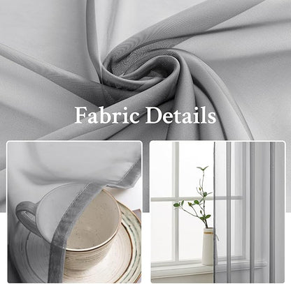 MIULEE 2 Panels Solid Color Sheer Window Curtains Elegant Window Voile Panels/Drapes/Treatment for Bedroom Living Room (54X72 Inches Charcoal Grey)