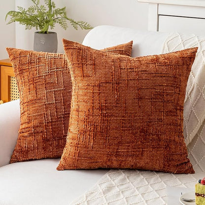 Decorative Throw Pillow Covers 16x16 Inch Set of 2, Soft Solid Farmhouse Chenille Couch Pillows, Spring Pillow Covers for Couch Sofa Bed Living Room Home Decor Pillowcase, Rust