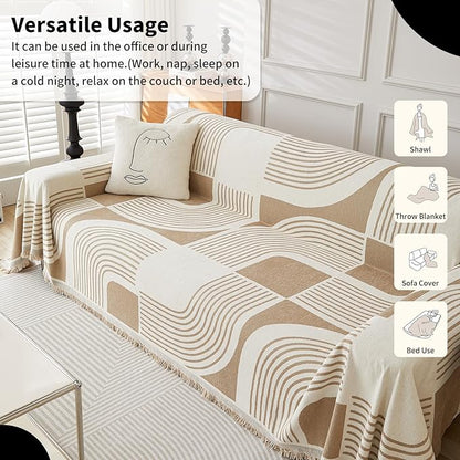 Boho Couch Cover Sofa Covers Washable, Chenille Couch Covers for 3 Cushion Couch Sofa Pet Friendly, Bohemian Sofa Slipcovers for Sectional Sofa, Loveseat, 2 3 4 Seater (71" x 118", Khaki)