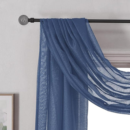 DONREN Semi Sheer Panel Curtains Scarf-Home Decor Window Sheer Valance Voile Scarf 1 Piece,34 inches Wide by 216 inches Long,Navy Blue