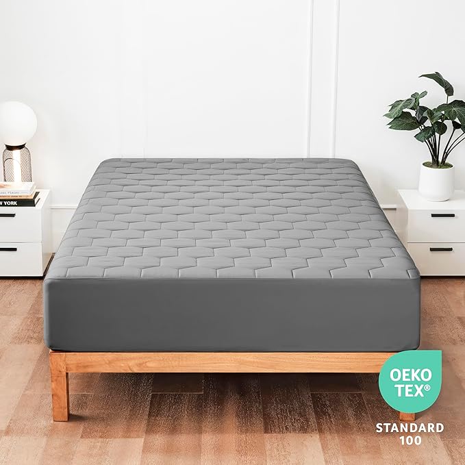 Hearth & Harbor 2 Pack King Size Quilted Fitted Mattress Pad Cover, 100% Waterproof Mattress Protectors, Deep Pocket Fitted Mattress Cover 8" - 21" (78" x 80", Gray)