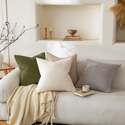 a moment Pack of 2 Decorative Chenille Throw Pillow Covers with Twill Cushion Covers for Sofa Living Room Couch Bed 18x18 Inch Beige