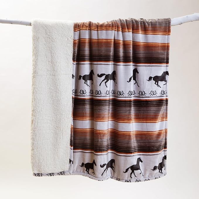 CARSTENS, INC. Ultra Premium Super Soft Plush Sherpa Fleece Oversized Throw Blanket 54" x 68", Running on The Range
