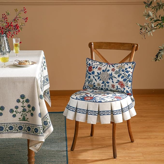 patdrea Pack of 2 Chair Cushions for Dining Chairs with Ruffled, Blue Floral Ivar Seat Cushion with Ties,Non Slip Chair Pads Decor for Bar Stool Cushions, Indoor Kitchen Chairs, 17.7"x17.7"
