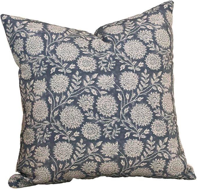 Amor Virisso Floral Pillow Covers 20x20 Throw Pillow Covers Vintage Block Print Pillow Cover Neutral Couch Pillows for Living Room Farmhouse Decorative Accent Sofa Pillows, Dusty Blue