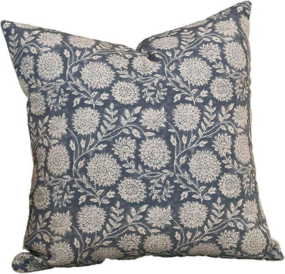 Amor Virisso Floral Pillow Covers 20x20 Throw Pillow Covers Vintage Block Print Pillow Cover Neutral Couch Pillows for Living Room Farmhouse Decorative Accent Sofa Pillows, Dusty Blue
