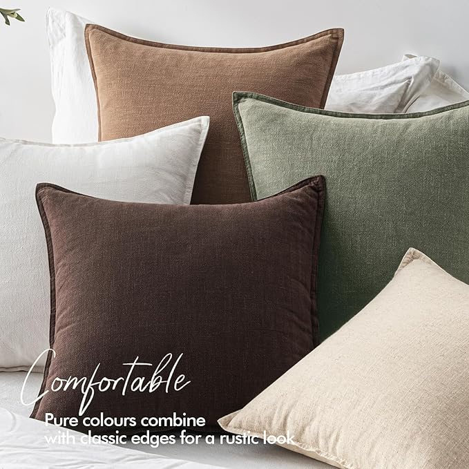 EMEMA Throw Pillow Covers Decorative Linen Pillow Covers 24x24 Inch Light Olive Green Boho Farmhouse Neutral Couch Throw Pillows for Bed Pack of 2 Accent Pillowcase Modern Sofa Cushion Livingroom Home