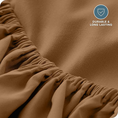 Fitted Bottom Sheet King Size - Premium 1800 Microfiber - Ultra-Soft Hotel Luxury - Deep Pocket - Durable and Long Lasting - Fitted Sheet (King, Caramel)