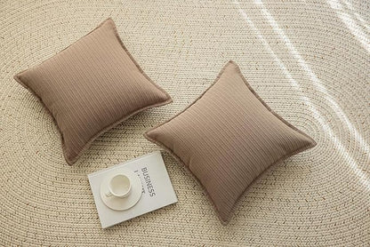 Set of 2 Cozy Striped Herringbone Flange Throw Pillow Covers, Aesthetic Embossed Pattern Pillow Covers for Couch and Bed - 20"x20", Taupe
