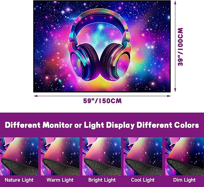 Galaxy Game Area Rug Music Headphone Rugs Colorful Throw Rug Non-Slip Carpet Doormats for Living Room Bedroom Apartment Dorm Floor Mat 59 in x 39 in