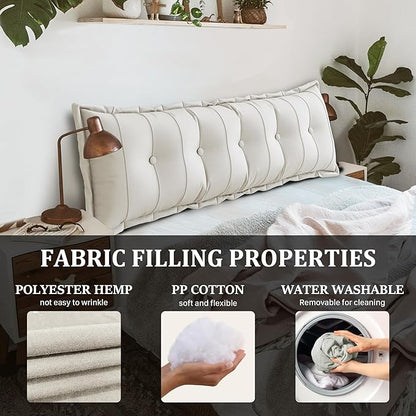 Large Bolster Reading Pillow Queen Backrest Positioning Support Pillow Daybed Cushion Headboard Pillows for Bed Bunk Sofa with Removable Cover, White, 59x3x20 Inch