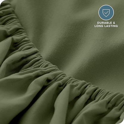 Bare Home Fitted Bottom Sheet Short Queen Size - Premium 1800 Microfiber - Ultra-Soft Hotel Luxury - Deep Pocket - Durable and Long Lasting - Fitted Sheet (Short Queen, Cypress)
