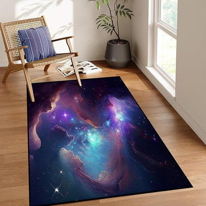 Galaxy Area Rug Space Nebula Bedroom Living Room for Girls Kids Boys Carpet Vortex Throw Rugs Purple Blue Cloud Floor Mat 63 in x 31 in