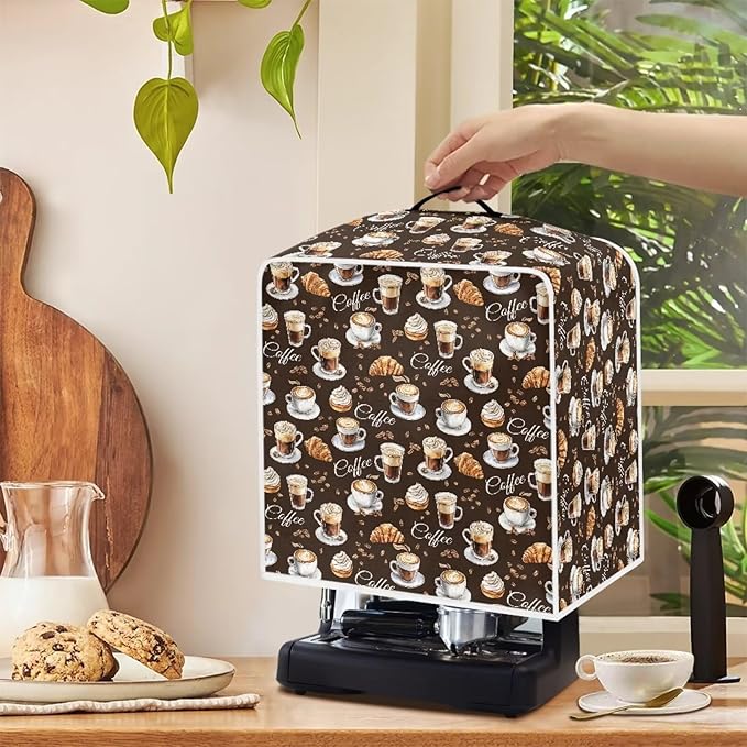 Coffee Maker Covers With Top Handle Folding Coffee Machine Dust Covers For Blender Mixer Juice Machine Keep Office Home Kitchen Clean Afternoon Tea Print