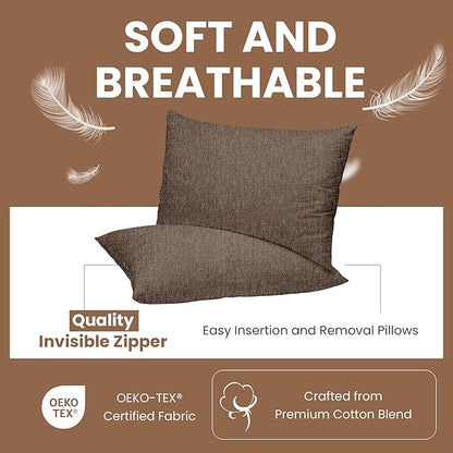 Haven & Glow Decorative Throw Pillow Cover – Rectangular Cushion Case with Zipper | Modern Sofa, Couch & Bed Accent Pillow Covers for Room, Bedroom & Home Decor | 20 x 12 inches – Silver Brown – 2 Pc