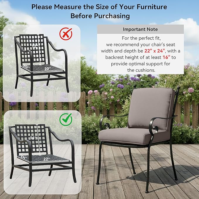 Patio Chair Cushions 4 Packs - Outside High Back Thick Water-Resistant Cushion 22x24 with Zipper Cover for Outdoor Glider Rocking Chairs Loveseat Couch – Grey/Regular