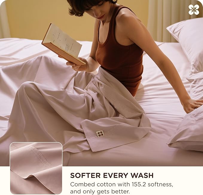 Bedsure Cooling Sheets, Rayon Derived from Bamboo & Cotton Blend, GentleSoft, Breathable, Queen Sheet Set, Deep Pocket Up to 18 Inches, Hotel Luxury Bedding for Hot Sleepers, Rose Pink