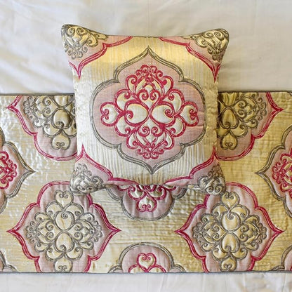 The HomeCentric King/Queen/Twin Pink Designer King 90"x18" Bed Runner with 2 Pillow Cover, Quilted & Damask Bed Scarf on Silk Fabric - Emre