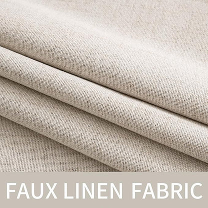 MIULEE Linen Textured Curtains for Bedroom Solid 100% Blackout Thermal Insulated Natural Grommet Room Darkening Curtains & Drapes Luxury Decor for Living Room Nursery 52 x 63 Inch (2 Panels)