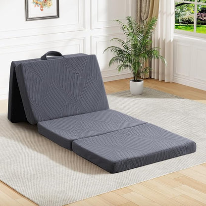 Foldable Memory Foam Mattress - 3 Inch Twin Waterproof Collapsible Mattress with Washable Cover, Portable Guest Bed Pad, Sleeping Mat for Travel RV Camping Yoga, Non-Slip Bottom,75"x38"x3"