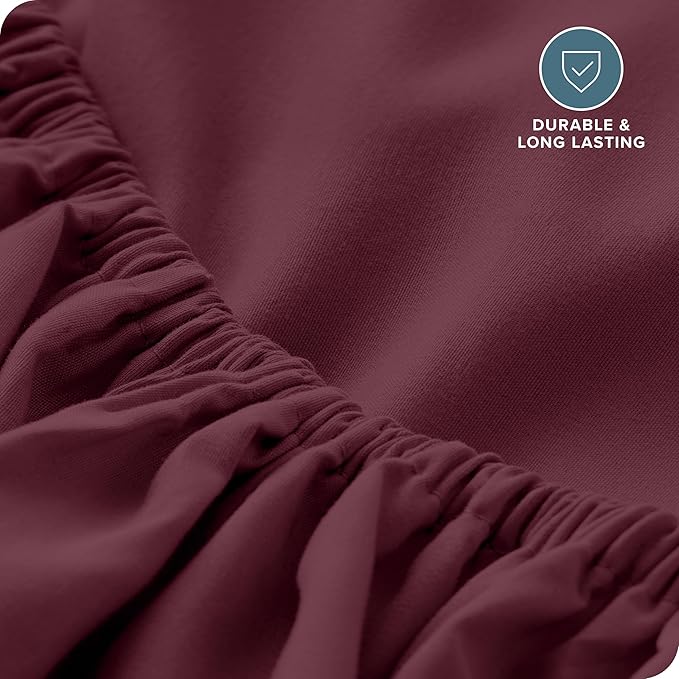 Bare Home Fitted Bottom Sheet Full Size - Premium 1800 Microfiber - Ultra-Soft Hotel Luxury - Deep Pocket - Durable and Long Lasting - Fitted Sheet (Full, Burgundy)