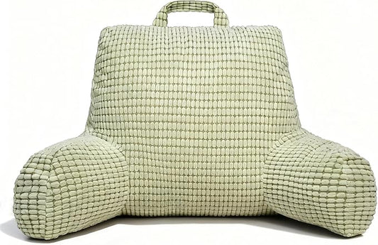 NOONTIDE Reading Pillow with Top Handle,Uniquely Designed Soft Fabric, Ergonomic Back Support for Bed,Cover Washable Sit up Pillow,Watching TV/Gaming/Relaxing(Green)