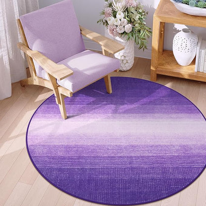 Wonnitar Modern Ombre Round Rugs 4ft, Washable Purple Bedroom Round Area Rug, Non-Slip Soft Circle Bathroom Throw Carpet, Gradient Low Pile Floor Mat for Bedside Entry (Purple, Round 4ft)