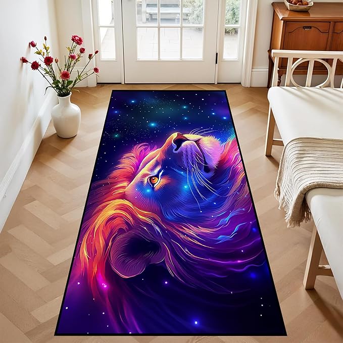 Galaxy Lion Rug 3D Fierce Lions Area Rugs for Kids Bedroom Living Room Playroom Gameroom Boys Glitter Carpet Throw Rugs Floor Mat 79 in x 39 in