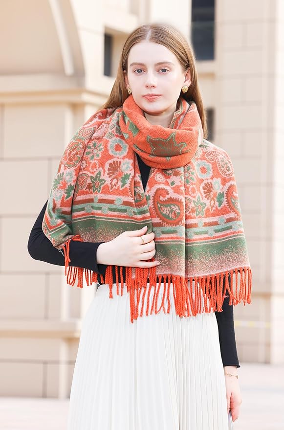 Wander Agio Warm Fashion Scarf Long Shawl Large Blanket Winter Wraps Scarves for Women Cashmere Jacquard Vintage Paisley
