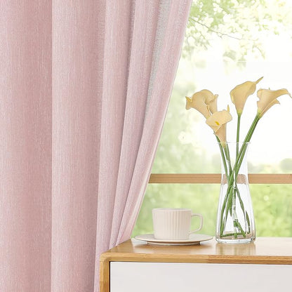 Simplebrand Blush Faux Linen Textured Semi Sheer Curtains 108 Inches Long 2 Panels for Living Room, Privacy Extra Long Light Filtering Farmhouse Thick Window Drapes for Large Window, 50 x 108 Inch