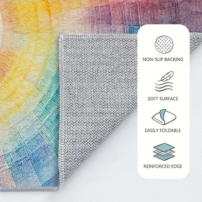 6x9 Colorful Area Rug Boho Sun Purple Red Orange Yellow Blue Green Rug Non Slip Low Pile Large Carpet for Home Kitchen Living Room Bedroom Dining Room Office
