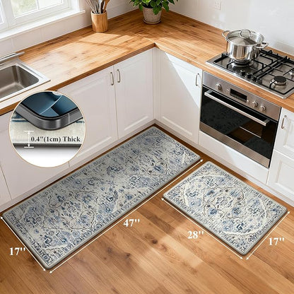 Ileading Anti Fatigue Kitchen Rugs Sets of 2 Cushioned Kitchen Mats for Floor Waterproof Kitchen Mat Set Non Slip Comfort Standing Mat for Kitchen, Office, Sink, Laundry