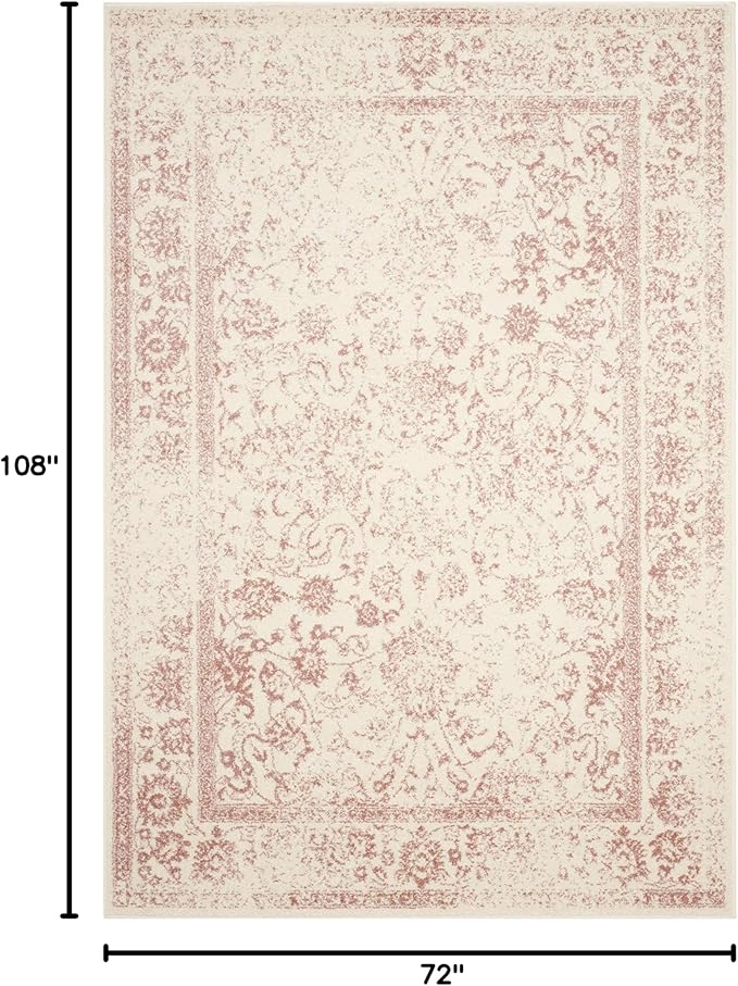 SAFAVIEH Area Rug 6x9 - Adirondack Collection - Ivory & Rose, Distressed Vintage Floral Design, Non-Shedding & Easy to Clean, Ideal for Living Room, Bedroom, Dining Space (ADR109H)