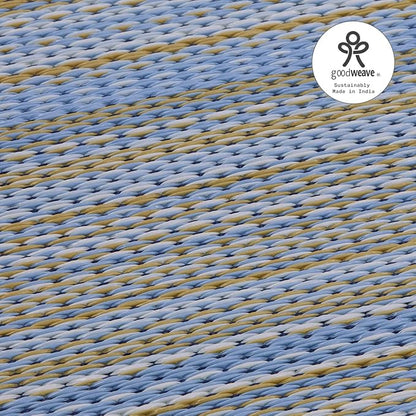 Fab Habitat Outdoor Rug - Waterproof, Fade Resistant, Crease-Free - Premium Recycled Plastic - Striped - Patio, Deck, Porch, Balcony, Laundry Room - Cancun - Shadow Blue - 4 x 6 ft