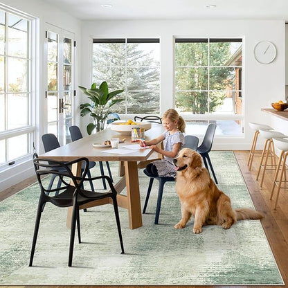 8x10 Area Rugs for Living Room: Washable Modern Abstract Rug Large Soft Non-Slip Rugs Indoor Low-Pile Carpet for Bedroom Dining Room Home Office (Green, 8'x10')