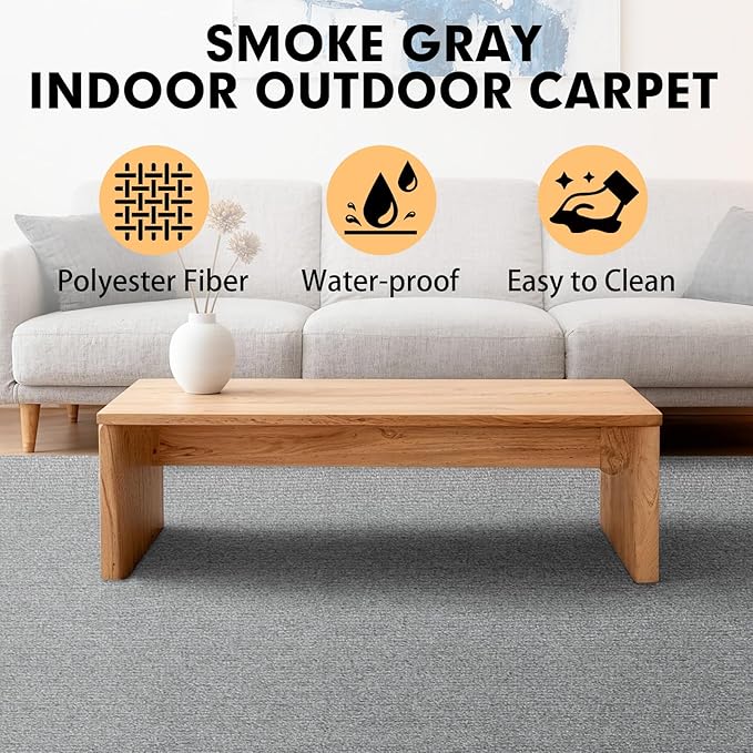 Marine Carpet,6 FT x 14 FT Smoke Gray Indoor Outdoor Carpet 0.2" Thick Boat Carpet with Water-Proof TPE Backing, Non-Slide Outdoor Marine Carpet Roll for Home, Patio, Porch, Deck