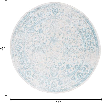 SAFAVIEH Adirondack Collection Area Rug - 4' Round, Ivory & Light Blue, Distressed Vintage Floral Design, Non-Shedding & Easy to Clean, Ideal for Living Room, Bedroom, Dining Space (ADR109L)