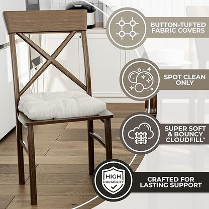 Klear Vu Gripper Overstuffed Universal Non-Slip Dining Chair Cushions for Kitchen Decor or Office Use, U-Shaped Skid-Proof Seat Pad, 17x17 Inches, 2 Count (Pack of 1), Chenille Ivory