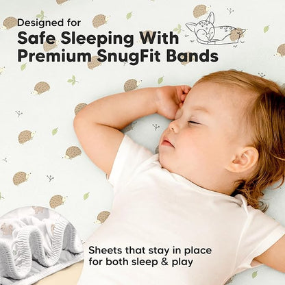 Pack and Play Sheets Fitted - 2-Pack Mini Crib Sheets for Pack N Play Mattress 38x26, Soft & Cozy, Neutral Toddler Playard Bedding, Snug Fitted Mini Baby Crib Mattress Cover Boy, Girl (Nibbles/Bruce)