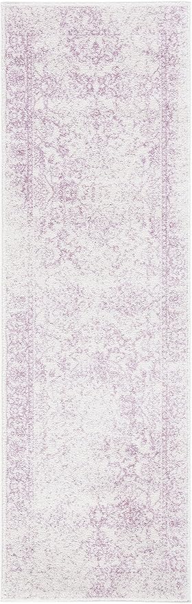 SAFAVIEH Adirondack Collection Runner Rug - 2'6" x 8', Ivory & Lavender, Distressed Vintage Floral Design, Non-Shedding & Easy to Clean, Ideal for Hallway, Foyer, Entryway, Bedroom (ADR109U)