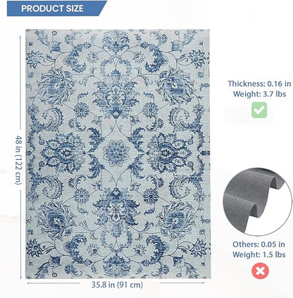 Chair Mat for Hardwood Floor, 36" x 48"Desk Mat for Hard Wood & Tile, Anti-Slip Hard Floor Protector Rolling Chair Mat, Protector for Home Office, Blue Flower