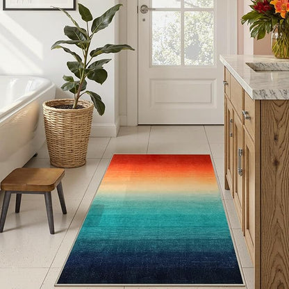 Wonnitar Modern Washable 3x5 Area Rug, Abstract Colorful Christmas Rugs for Living Room, Non-Slip Low Pile Rainbow Gradient Throw Rugs for Girls Bedroom Entry Bathroom Dorm (Colorful, 3'x5')